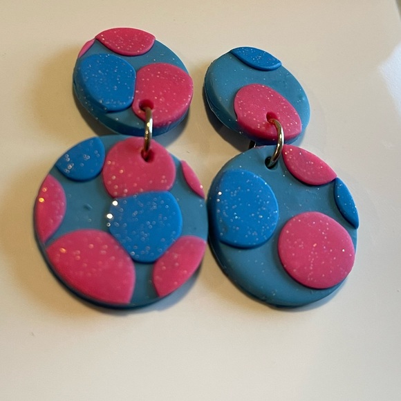 Geometric Shape Colorful Pattern Clay Earrings - Picture 5 of 10